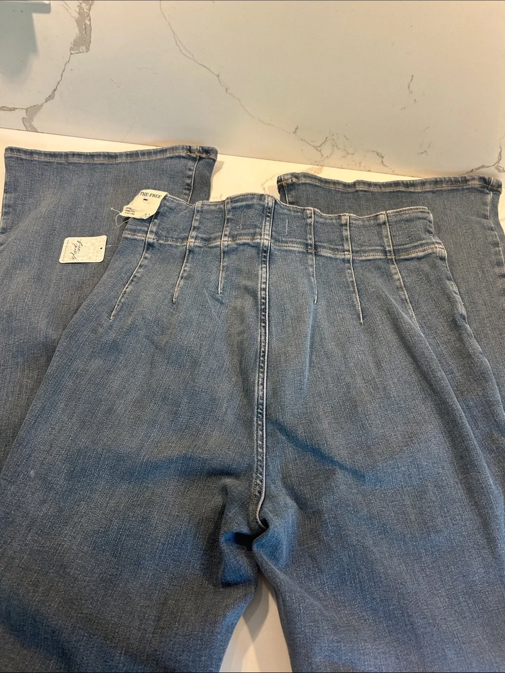 Free People Jayde High-Rise Medium Blue Pleated Front Jeans